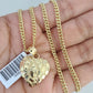 Real 10k Gold Chain Pendant SET Nugget Heart Charm Miami Cuban Link Necklace 2mm