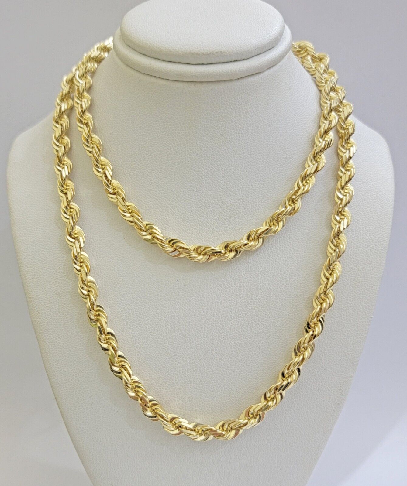 Solid 14k Gold Rope Chain Necklace 26 Inch 6mm Real 14kt Yellow Gold Diamond Cut