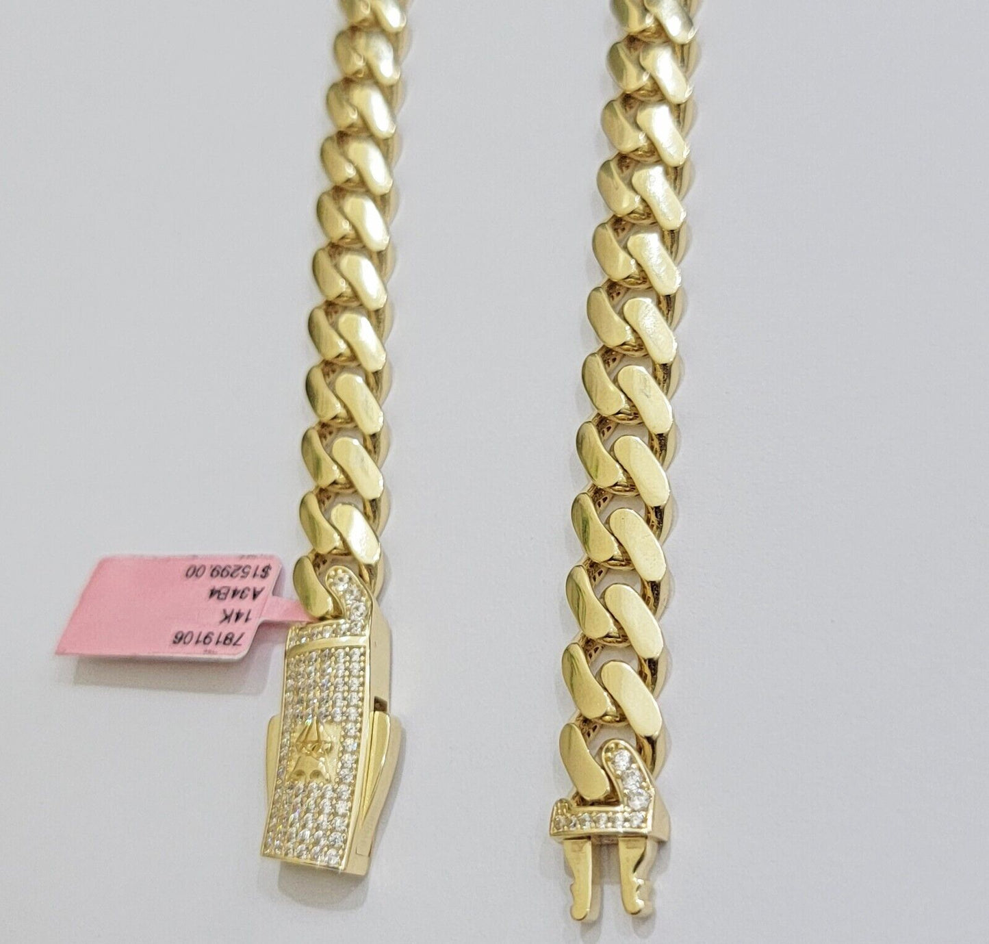 9mm Miami Cuban Royal Link Chain Necklace Box Clasp Real 14K Yellow Gold on SALE