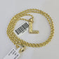 10k Gold Initial L Charm Rope Chain 16"-26" 2.5mm SET Necklace Alphabet Pendant
