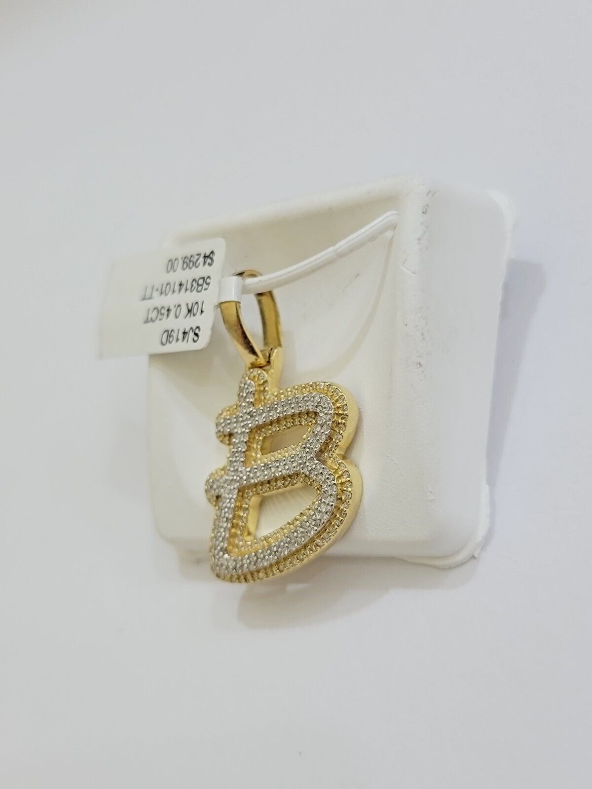 Real 10k Yellow Gold B Charm Pendant Letter Initial With Diamonds For Mens