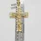 Real 10k Gold Cross Charm Pendant Jesus Crucifix 3.5'' Inch Men 10KT Yellow Gold