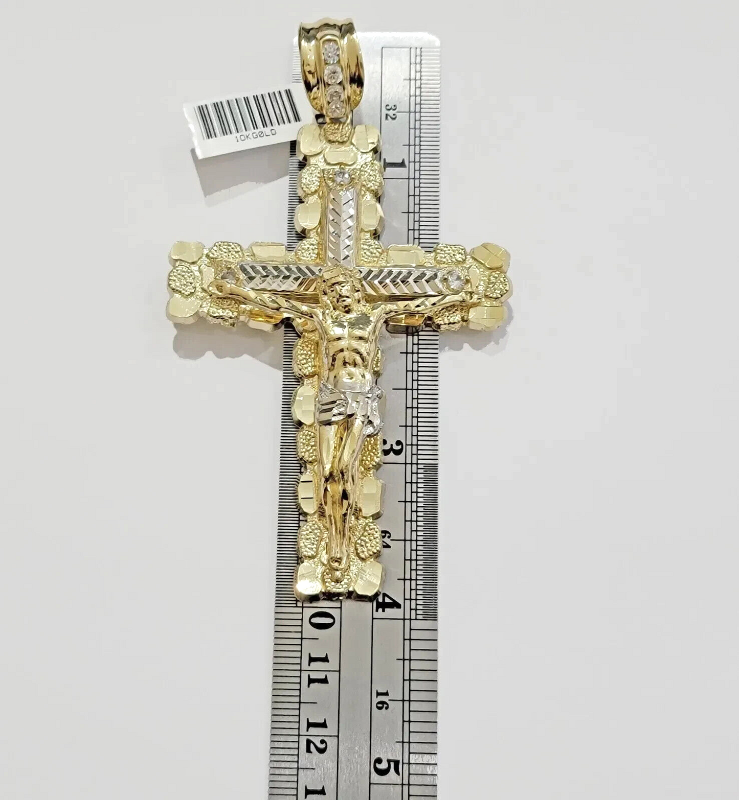 Real 10k Gold Cross Charm Pendant Jesus Crucifix 3.5'' Inch Men 10KT Yellow Gold