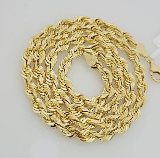 Real 10k Gold Necklace 6mm Rope 26 Inch Diamond Cut Solid 10kt Chain For mens