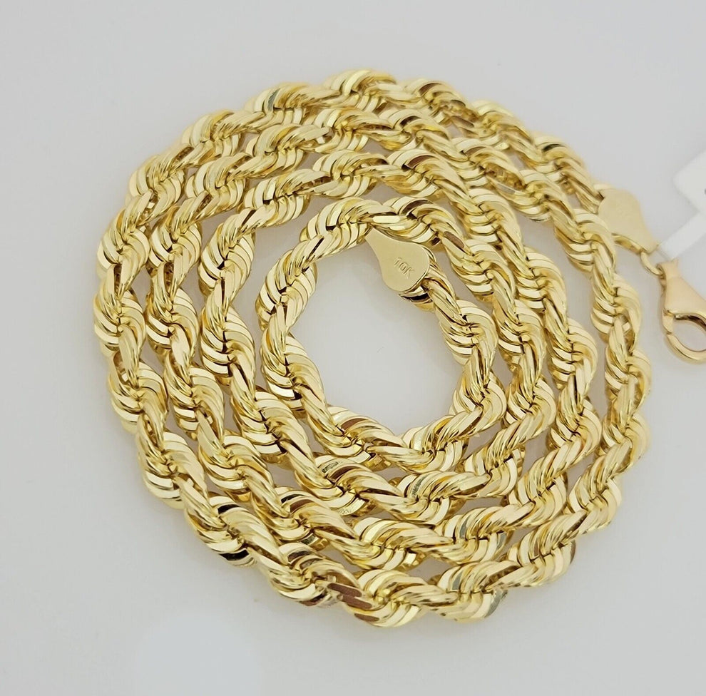 Real 10k Gold Necklace 6mm Rope 26 Inch Diamond Cut Solid 10kt Chain F