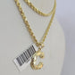 10k Gold Initial C Charm Rope Chain 16"-26" 2.5mm SET Necklace Alphabet Pendant