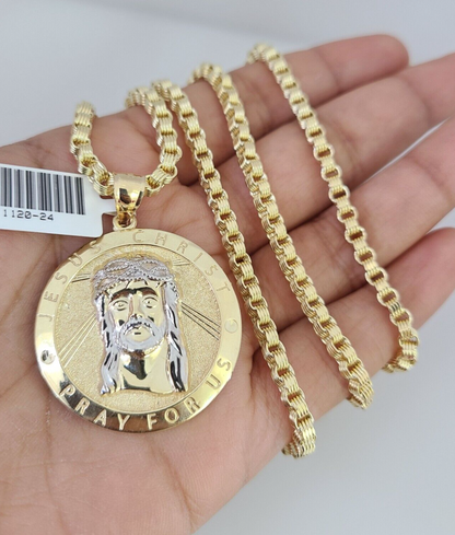 10k Gold Byzantine Chain Jesus Christ Pendant SET REAL 10kt 3mm 18"-28" 10Kt