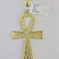 10k Yellow Gold Nugget Ankh Charm Pendant 2.75 Inch For Men's REAL 10KT Gold