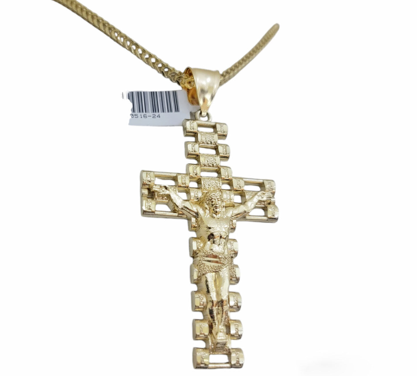 REAL 10k Gold Cross Pendant Franco Chain Necklace 20"- 26" SET & Jesus Crucifix