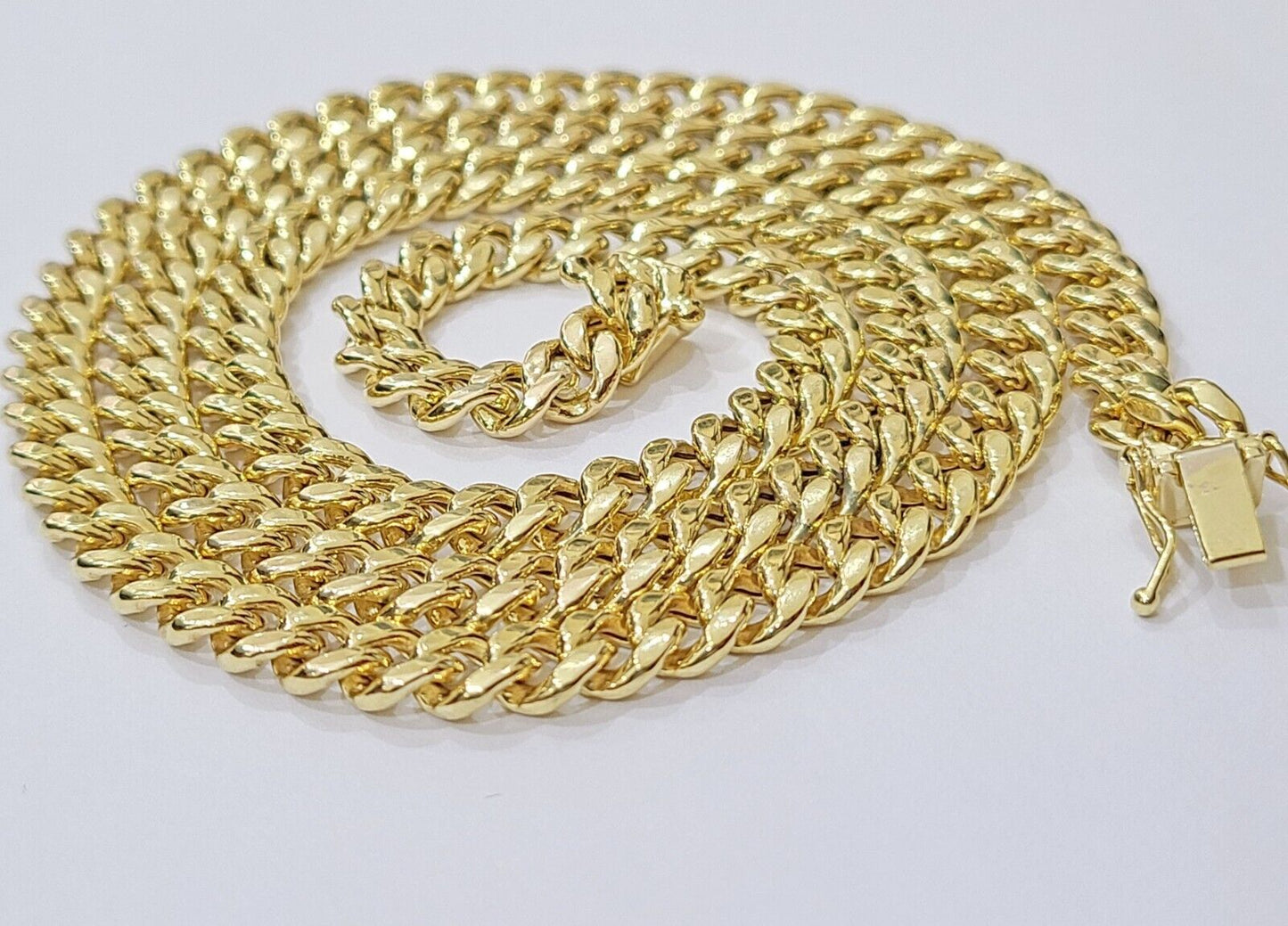 Real 14k Yellow Gold Miami Cuban Link Chain 7mm 26" Necklace Box Lock For Mens