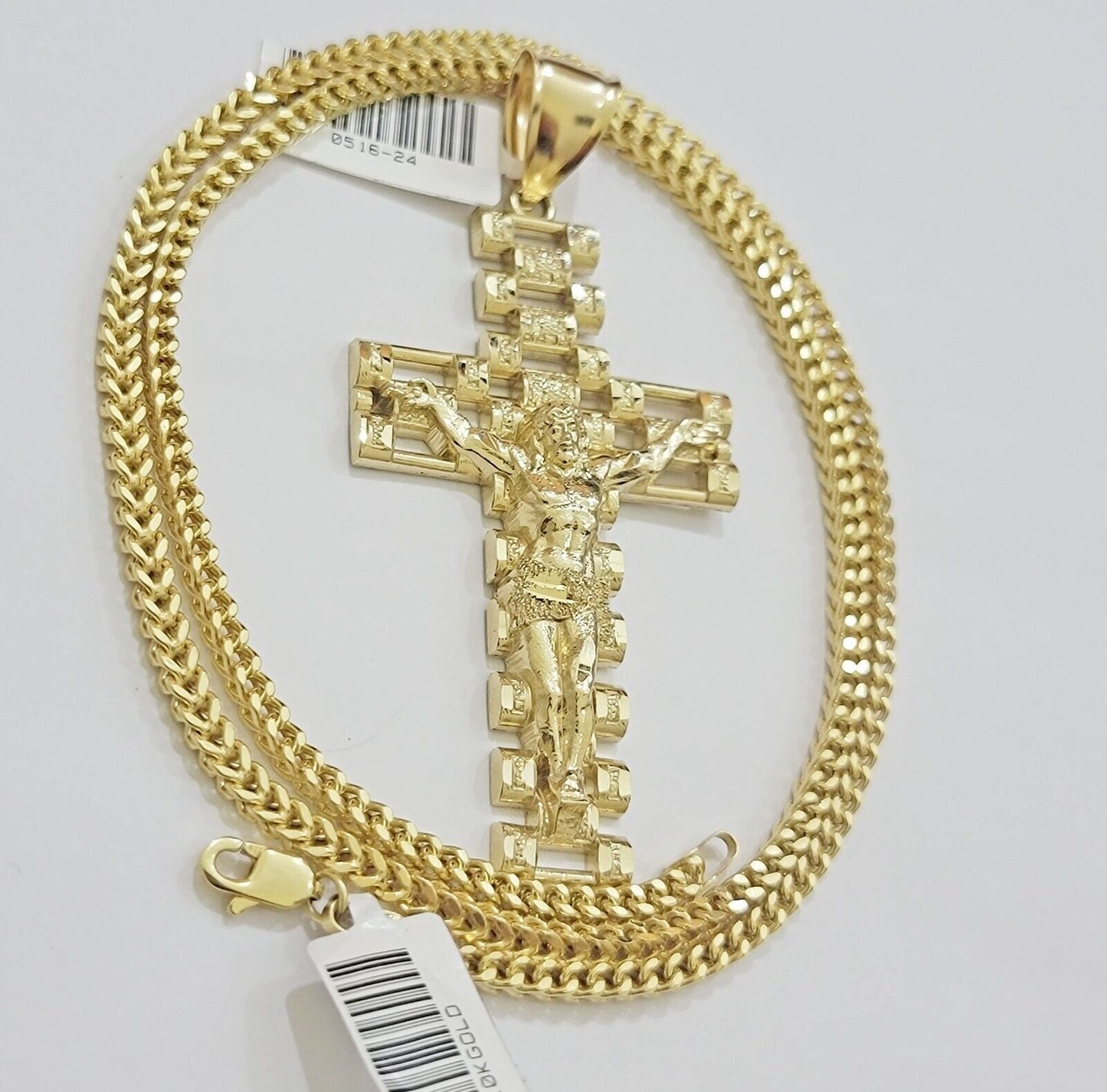 REAL 10k Gold Cross Pendant Franco Chain Necklace 20"- 26" SET & Jesus Crucifix