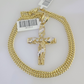 REAL 10k Yellow Gold Cuban Link Chain With Cross Charm Pendant, Necklace 3mm 24"