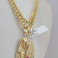 Real 10k Gold necklace & Pharoah Head charm pendant SET Chain 3mm Byzantine 28"