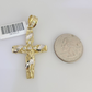 REAL 10k Yellow Gold Cuban Link Chain With Cross Charm Pendant, Necklace 3mm 24"