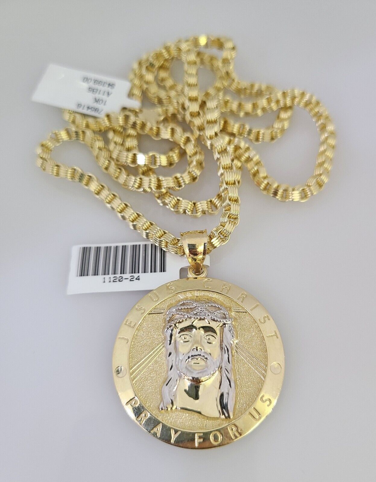 10k Gold Byzantine Chain Jesus Christ Pendant SET REAL 10kt 3mm 18"-28" 10Kt