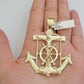 Real 10k Yellow Gold charm Pendant Anchor Cross 2.5 Inch For Men's 10KT / CAL