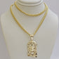 REAL 10k Gold Chain Necklace Charm Pendant SET, 5mm Miami Cuban Link, Jesus Head