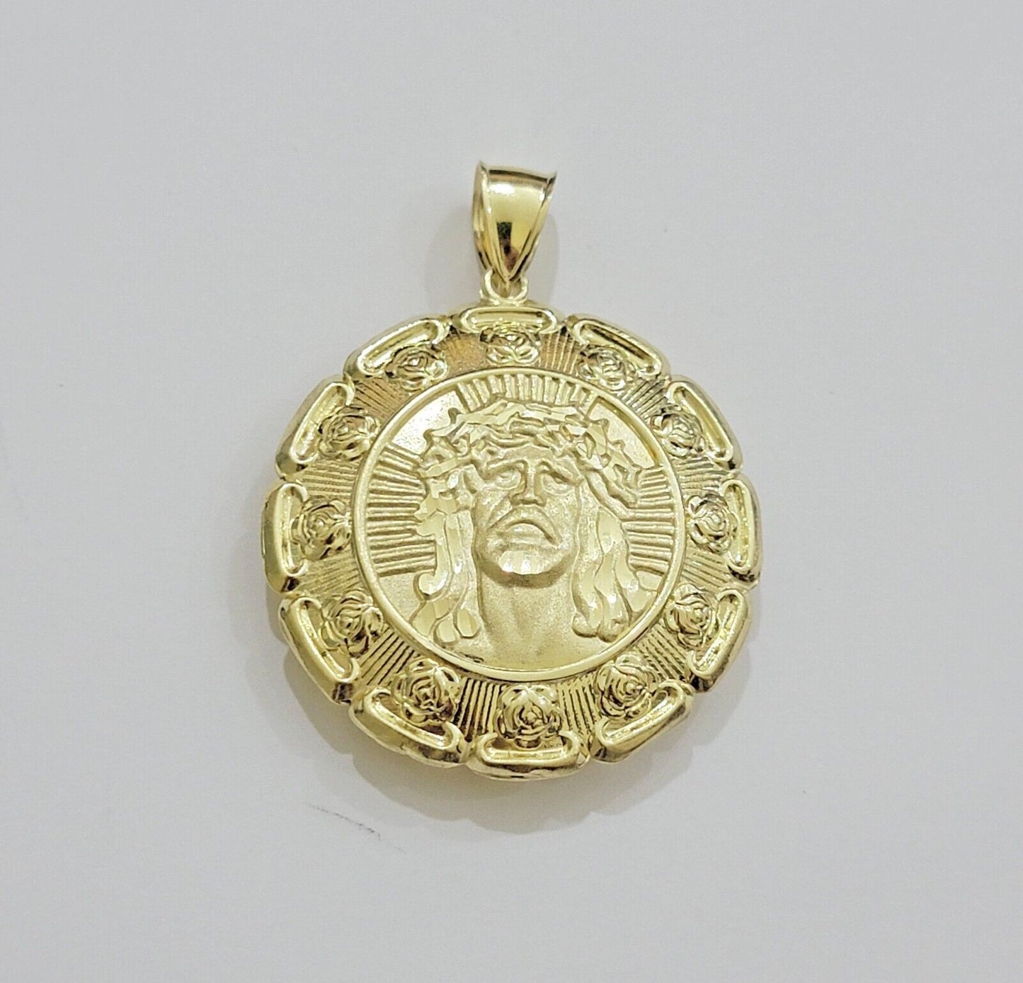 Real 10k Yellow Gold Charm Pendant Jesus Head Face & Virgin Mary 2 Inch 10KT Men