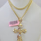Real 14k Chain Cross Charm Set Miami Cuban Link 4mm Necklace Pendant 20"