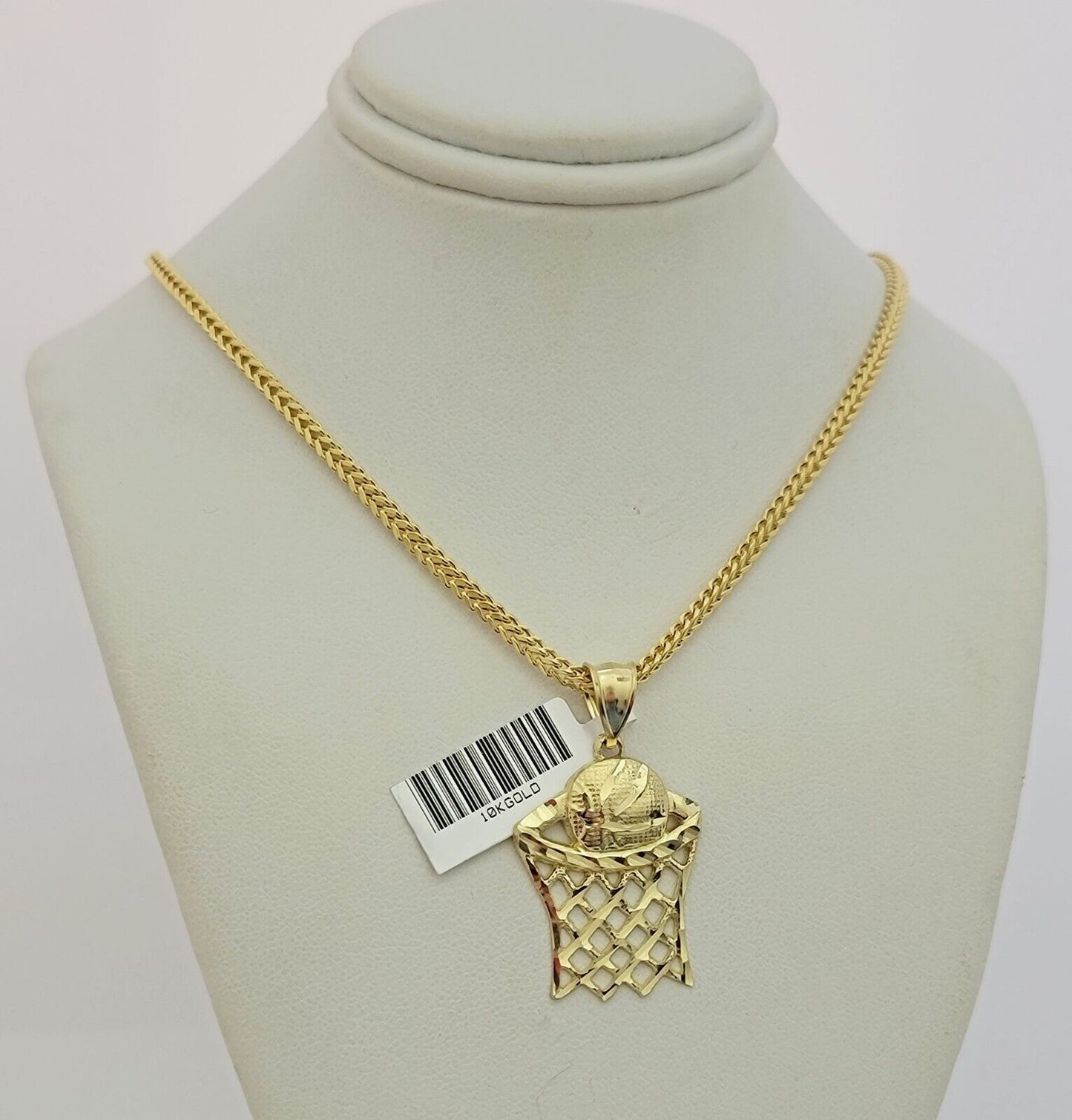 Real 10k Gold Chain Pendant Set Franco Necklace Basketball Charm 2.5mm 18"-24"