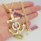 Real 14k Gold Necklace Pendant SET Miami Cuban Link Chain 5mm 24" Anchor Charm