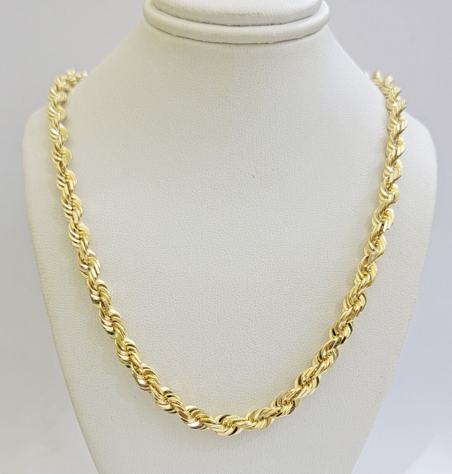 Solid 14k Gold Rope Chain Necklace 20 Inch 6mm Real 14kt Yellow Gold Diamond Cut