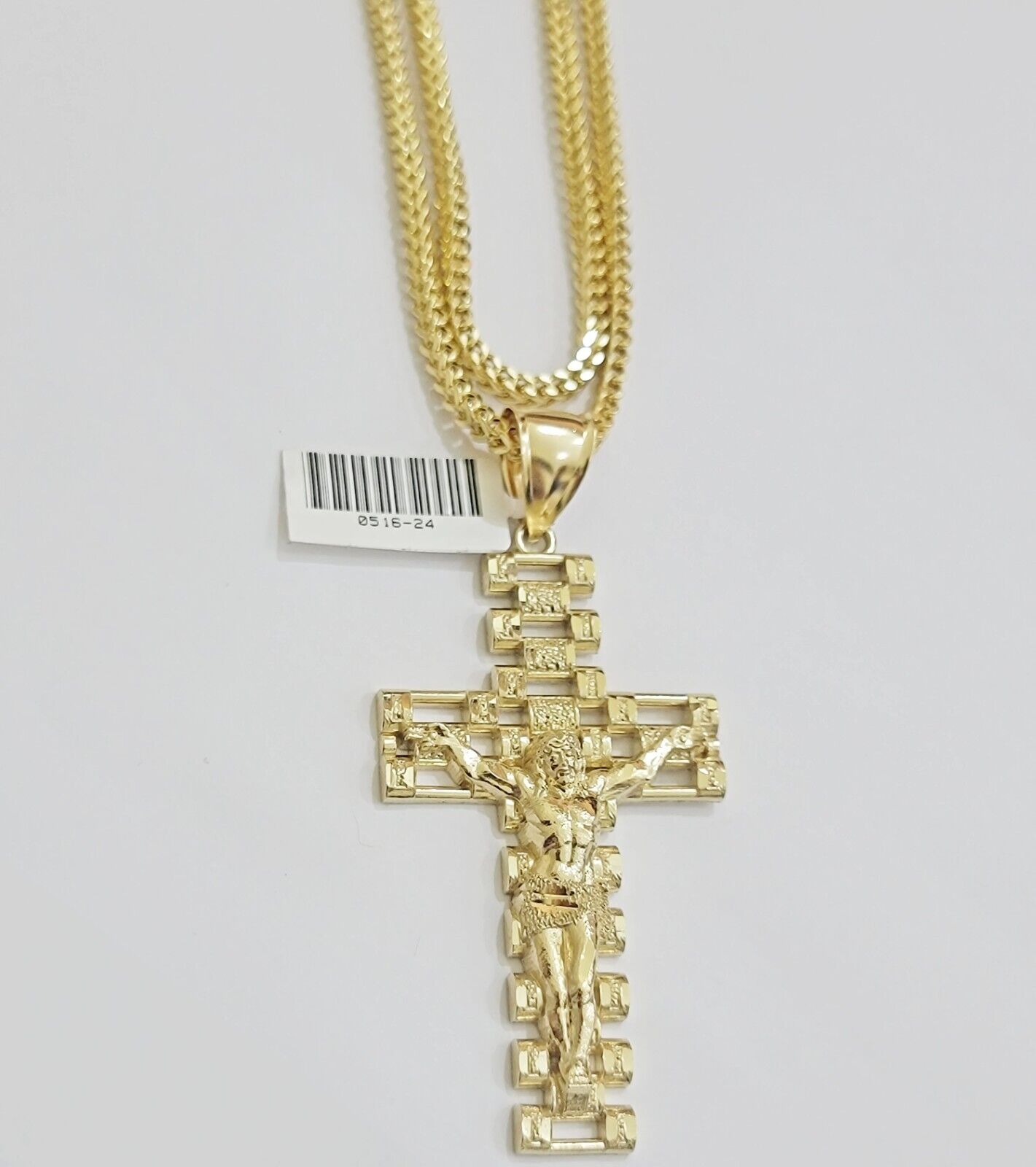 REAL 10k Gold Cross Pendant Franco Chain Necklace 20"- 26" SET & Jesus Crucifix