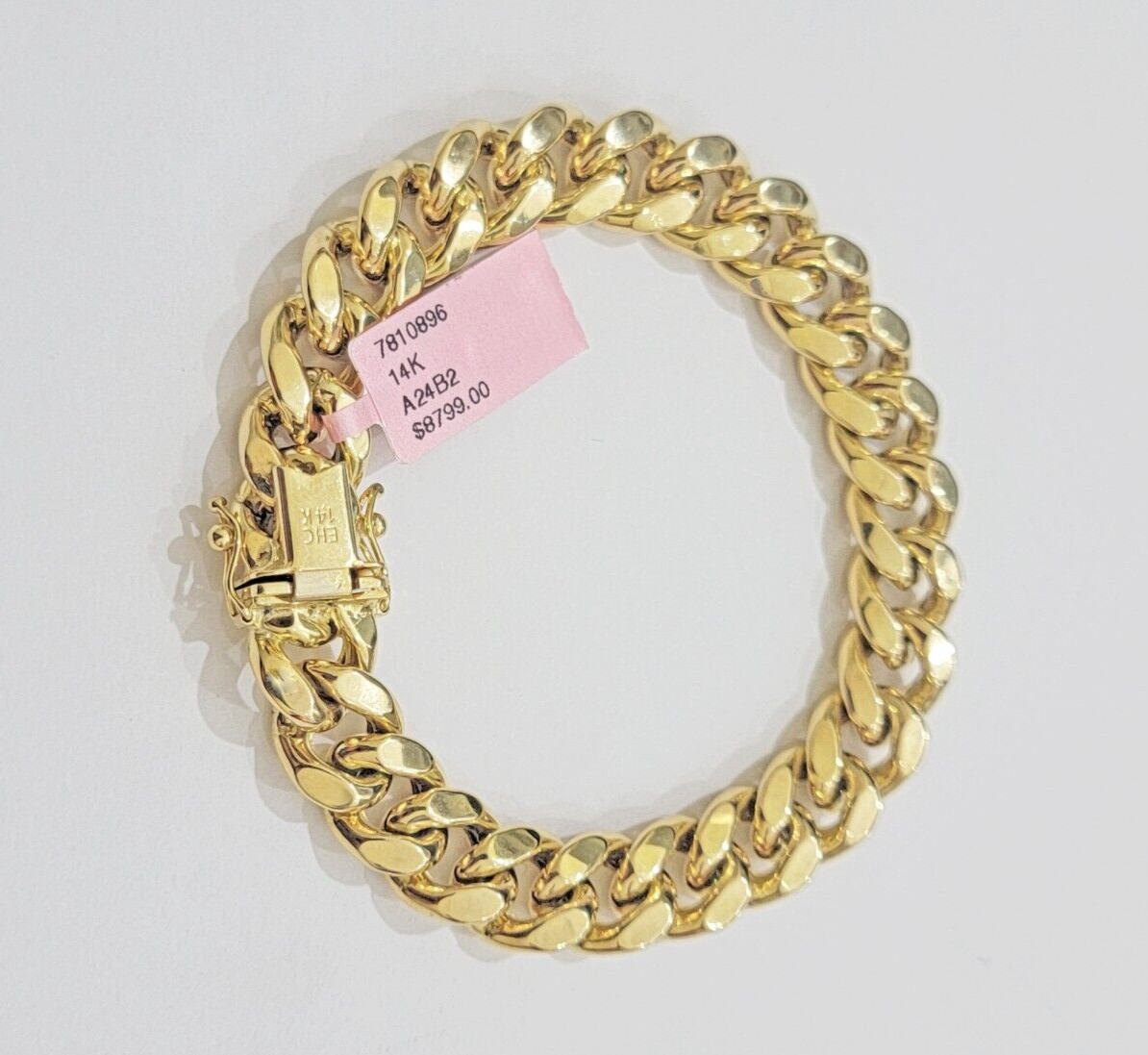 Mens 14k Yellow Gold Bracelet 7.5 Inch Miami Cuban Link Box Clasp REAL 14KT