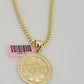 Real 14k Gold Miami Cuban Link Chain Mayan Charm Pendant SET 5mm Necklace 20-28"