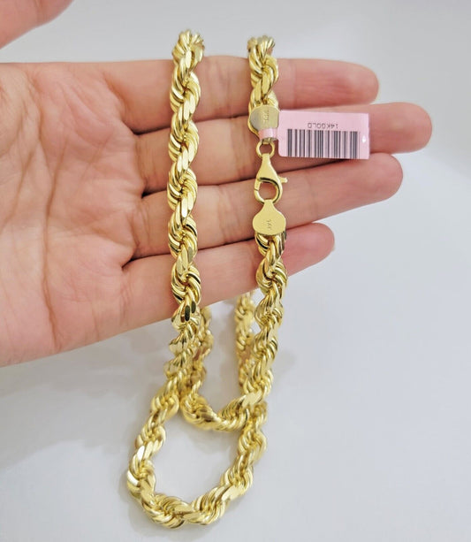 Solid 14k Gold Rope Necklace 24 Inch Chain 8mm Diamond cut Mens REAL 14KT Yellow