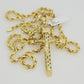 Real 10k Gold Chain Pendant SET Jesus Cross Charm Solid Rope Necklace 4mm 20-28"