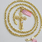 REAL 14k Gold Rope Necklace Cross Charm Pendant SET SOLID 4mm 22 Inch Chain Mens