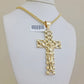 REAL 10k Gold Cross Pendant Franco Chain Necklace 24" Inch SET & Jesus Crucifix