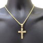 Real 10k Gold Rope Chain Jesus Cross Charm SET 4mm 20'' Necklace & Pendant Men's