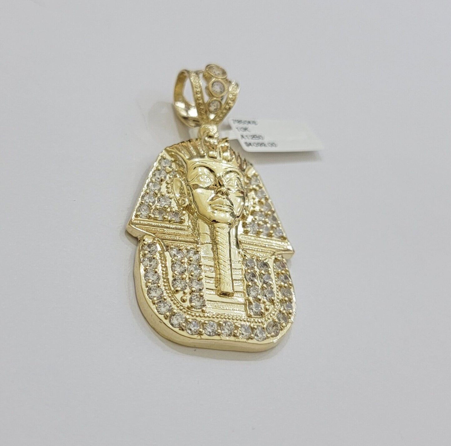 Real 10k Yellow Gold Pharaoh Head Charm Pendant 2.5"  10kt With Stones for Men's