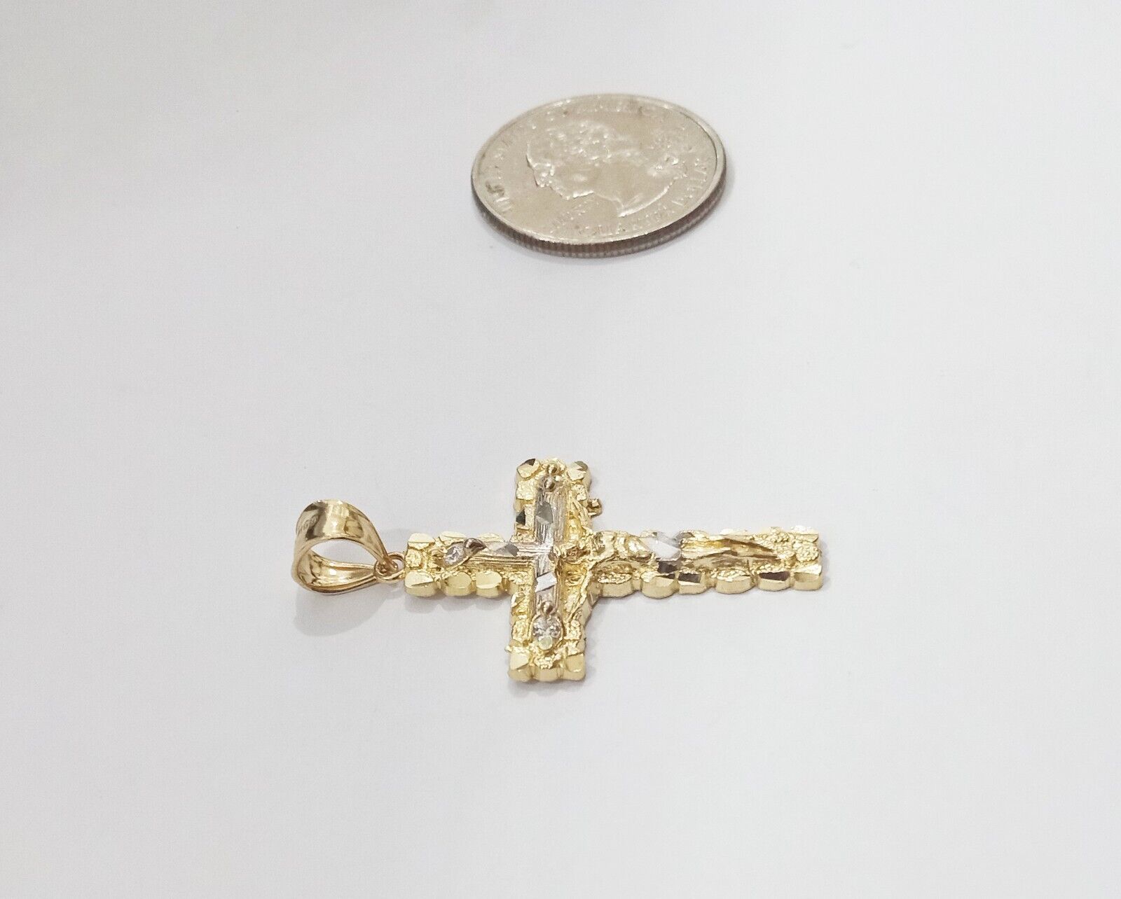 Real 14k Yellow Gold Jesus Crucifix Nugget Cross Charm Pendant 1.5" inch