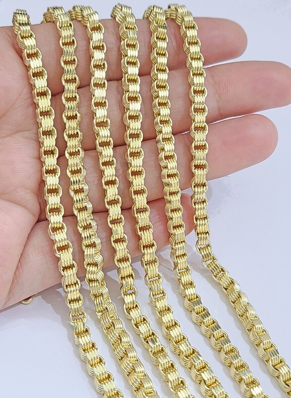 Real 10K Yellow Gold Box Byzantine Chain 4mm Necklace 18-30'' Inch Lobster Lock