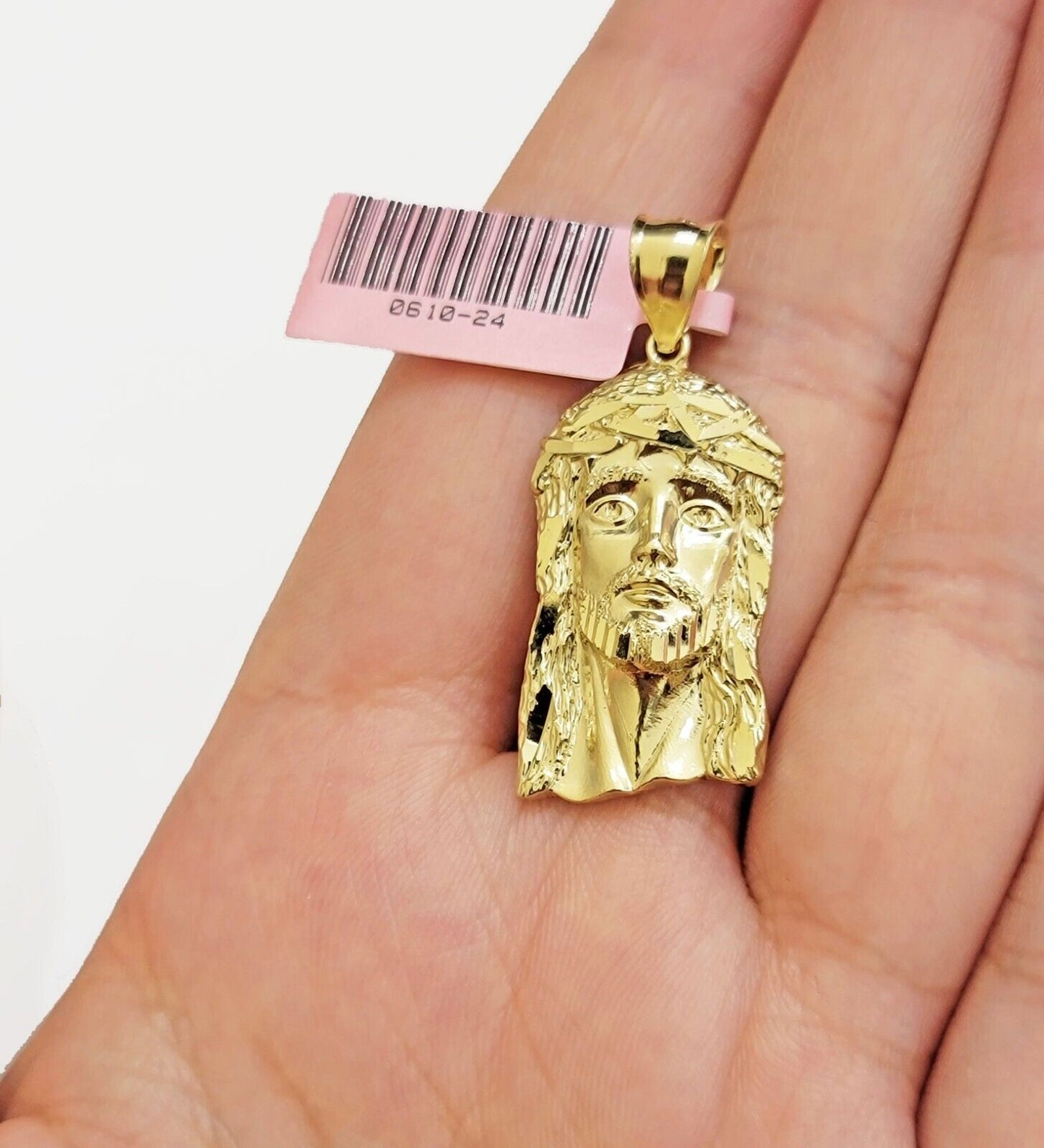 Real 14k Yellow Gold Charm Pendant Jesus Head 14 KT For Men Women, Diamond Cuts