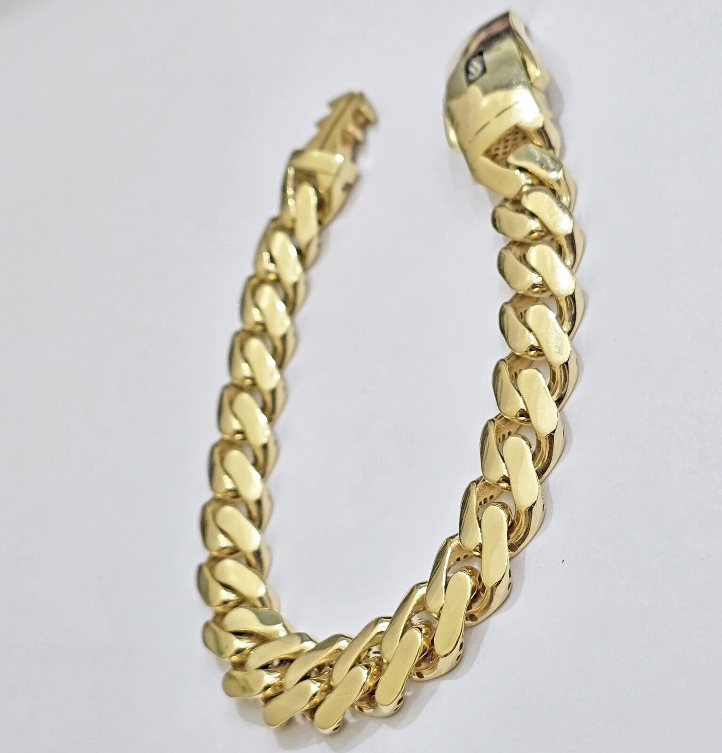 Real 10k Yellow Gold Bracelet 13mm 7.5 Inch Royal Monaco Cuban Link Men Box Lock