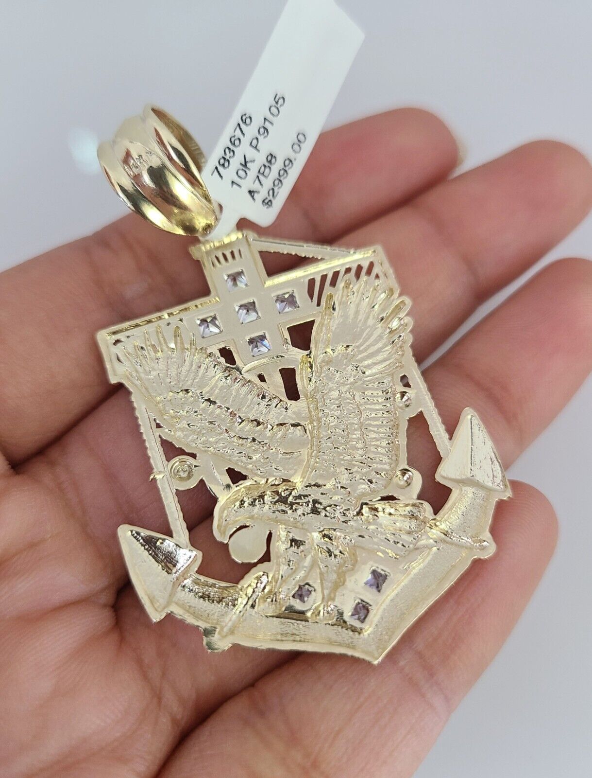 10k Gold Byzantine Chain Eagle Anchor Charm Pendant SET REAL 10kt 3mm 18"-28"