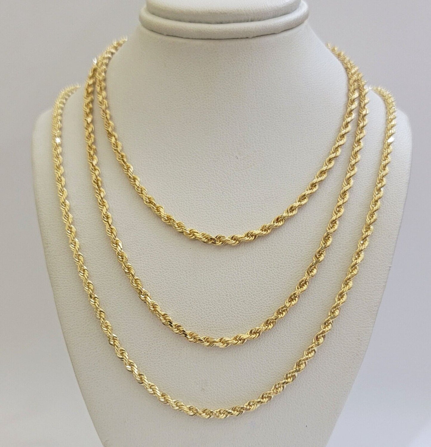 Solid 18k Yellow Gold Necklace Rope Chain 3mm 18'' Inch Real 18kt Men Women SALE