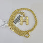 10k Gold Initial H Charm Rope Chain 16"-26" 2.5mm SET Necklace Alphabet Pendant