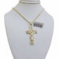 Real 10k Gold Franco Chain Cross Charm SET 22" Inch 2mm Necklace Jesus Pendant