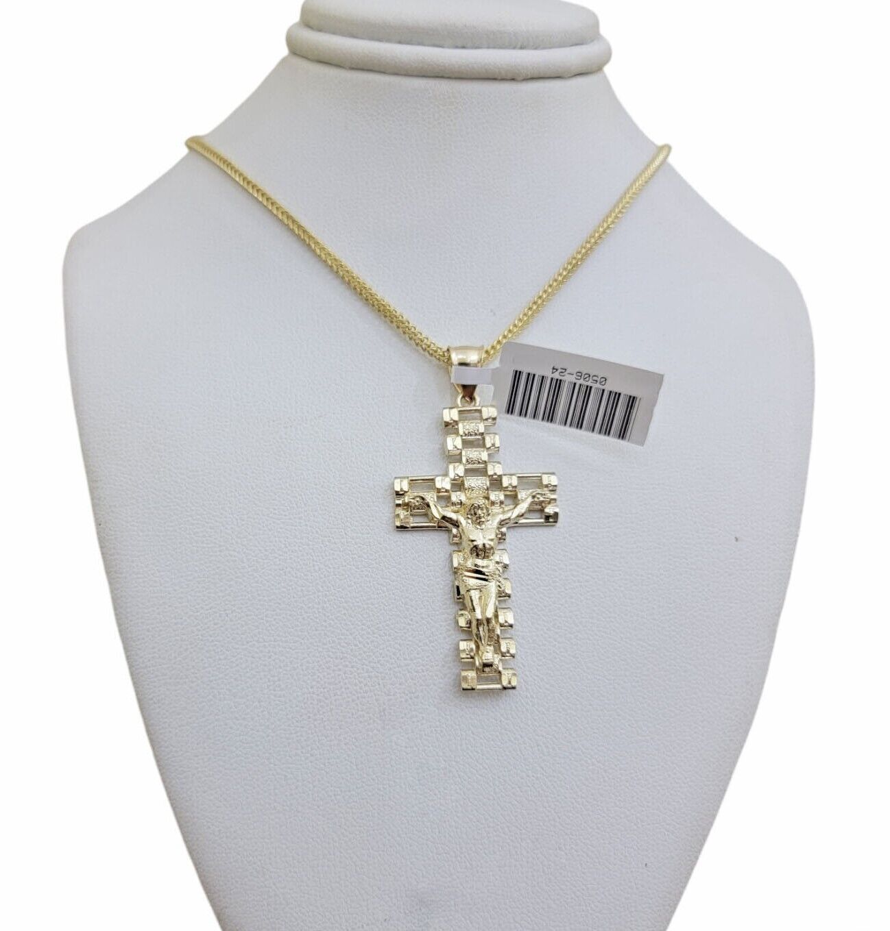 Real 10k Gold Franco Chain Cross Charm SET 22" Inch 2mm Necklace Jesus Pendant