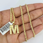 10k Gold Initial M Charm Rope Chain 16"-26" 2.5mm SET Necklace Alphabet Pendant
