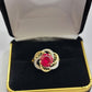 10k Yellow Gold Women Ring Pink Red Color Ladies Flower Band REAL 10KT Size 7.5