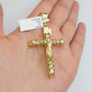 Real 10k Yellow Gold Cross charm Hollow INRI Pendant 2.5 Inch For Mens 10KT /AS