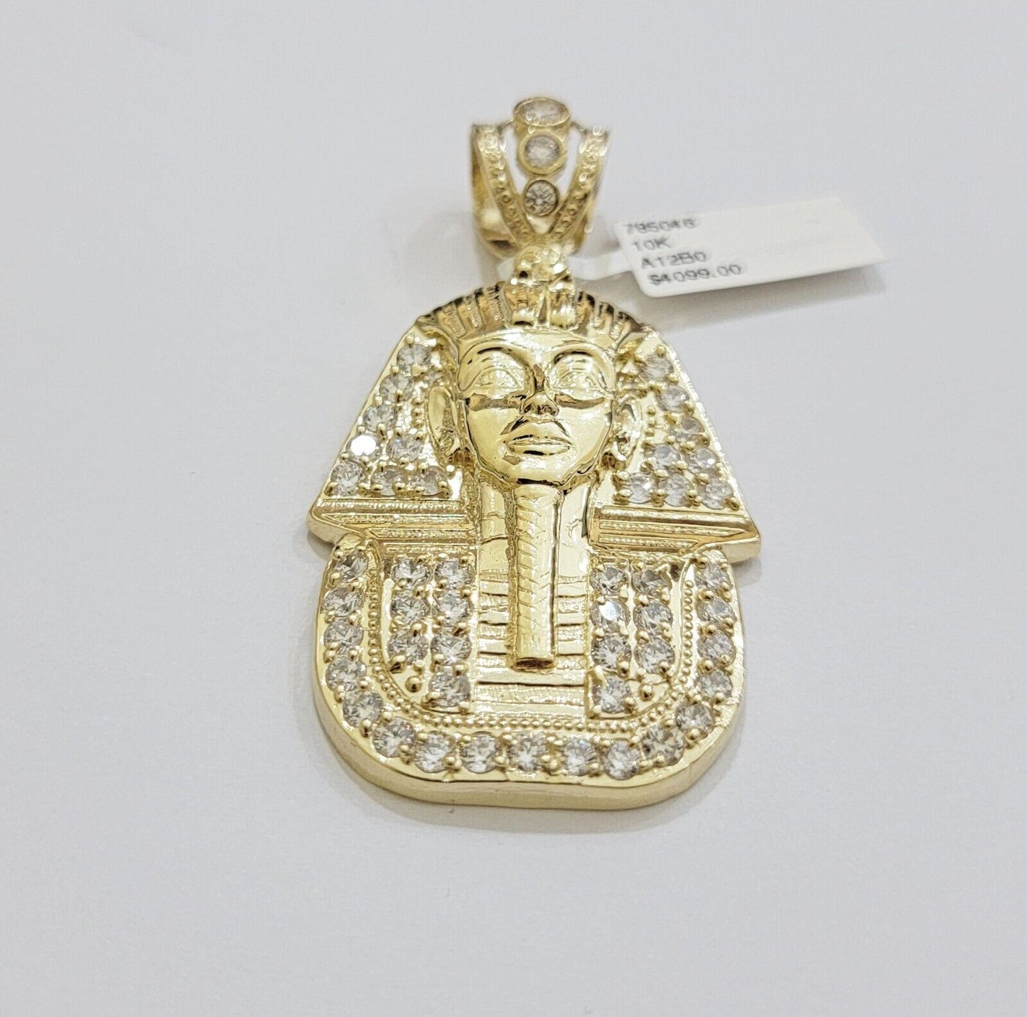 Real 10k Yellow Gold Pharaoh Head Charm Pendant 2.5"  10kt With Stones for Men's