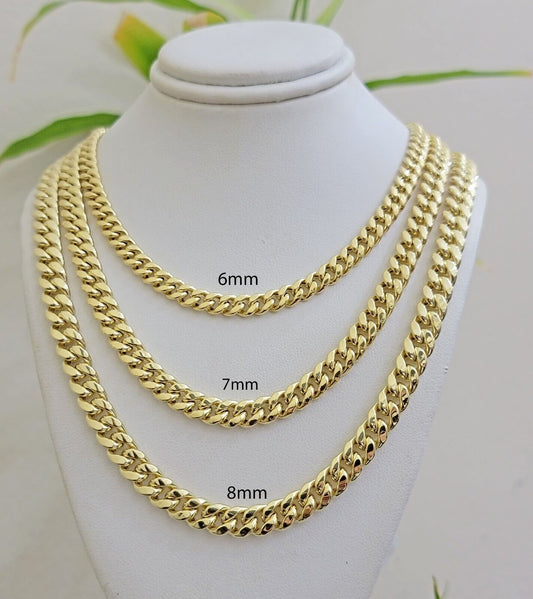 Real 10k Gold Chain Necklace Miami Cuban Link 20 - 30 Inch Mens 10KT 6mm 7mm 8mm