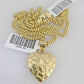 Real 10k Gold Chain Pendant SET Nugget Heart Charm Miami Cuban Link Necklace 2mm